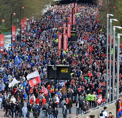 Reds and Blues mingle in their thousands at Wembley - No hint of trouble