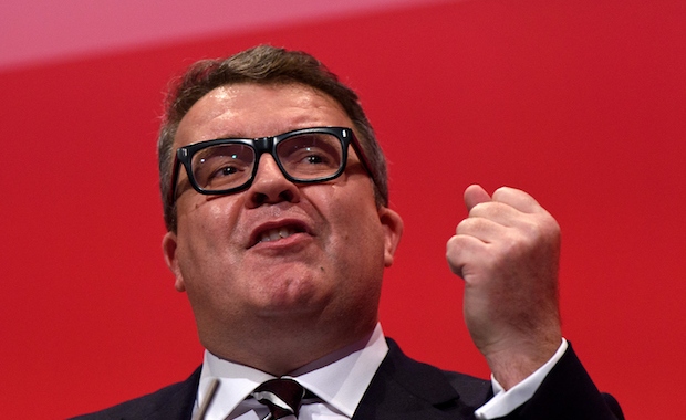 BRIGHTON, ENGLAND - SEPTEMBER 30: Deputy Leader of the Labour Party Tom Watson delivers the closing speech to delegates on the final day of The Labour Party Autumn Conference on September 30, 2015 in Brighton, England. On the fourth and final day of the annual Labour Party Conference, delegates will debate and vote on an emergency motion detailing strict conditions for the support of military action in Syria, as well as attending talks on healthcare and education from Labour politicians. (Photo by Ben Pruchnie/Getty Images)